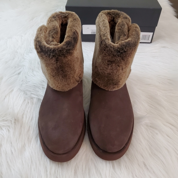 UGG Sz 7 Mini Berge Suede Shearling Cuff Boots - Picture 6 of 15
